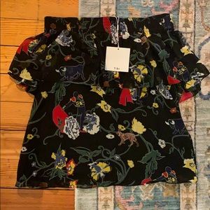 Off the shoulder TiBi silk shirt